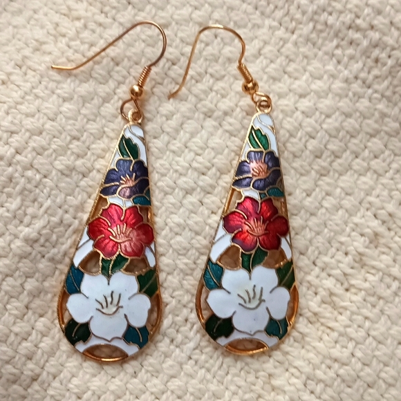 Source Unknown Jewelry - Cloisonne Teardrop shape earrings